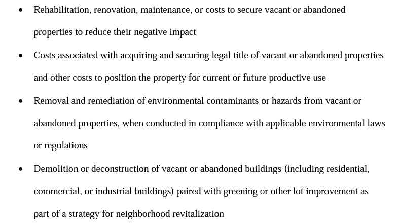 Vacant2Vibrant's tweet photo. 🚨 This is HUGE! 🚨 Final rule from @USTreasury confirms ARPA funds can be used by communities to address vacant, abandoned, and deteriorated properties! https://t.co/6c8drUdJZy