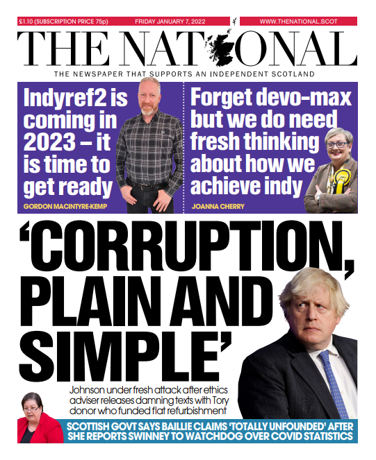 ScotNational's tweet photo. Tomorrow's front page 🗞️

'Corruption, plain and simple' -Boris Johnson faces fresh allegations after the release of explosive secret messages he sent to a Tory donor https://t.co/ZFZebZxej8