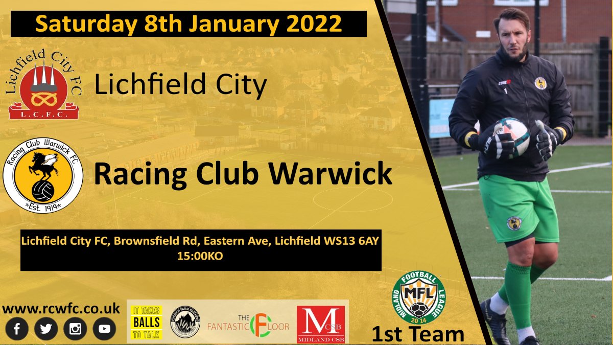 RCWFC's tweet photo. ⏩Next Up

1st Team &amp; U23s both in @MidlandLeague action this Saturday

📆 Sat 8th Jan 2022

👕1st Team 
🕖 15:00KO
🆚️ @lichfieldcityfc
🏟 Lichfield City, WS13 6AY

👕 U23
🕖 14:00KO
🆚️ @BewdleyTownRes
🏟 Bewdley Town FC, DY12 2TJ

#UTR https://t.co/89J3KQDw9P