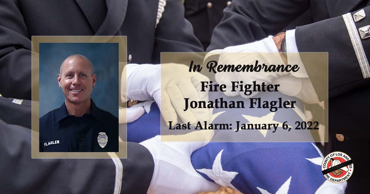 LACOFD's tweet photo. It is with great sorrow the #LACoFD share the unexpected passing of FF Jonathan Flagler.  At approximately 2:49 a.m. this morning, Fire Fighter Flagler sustained fatal injuries while engaged in firefighting operations at a single-family residence in Rancho Palos Verdes. https://t.co/zK6wLwp2Tp