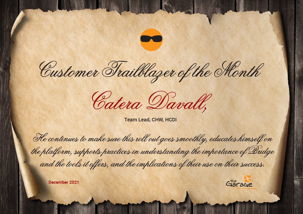 TheGarageIn's tweet photo. We are excited to announce Catera Davall as our December Customer Trailblazer! #CustomerSuccess #NorthStar #inspiration #Trailblazer #changinghealthcareforgood https://t.co/0rz4dBl3eN
