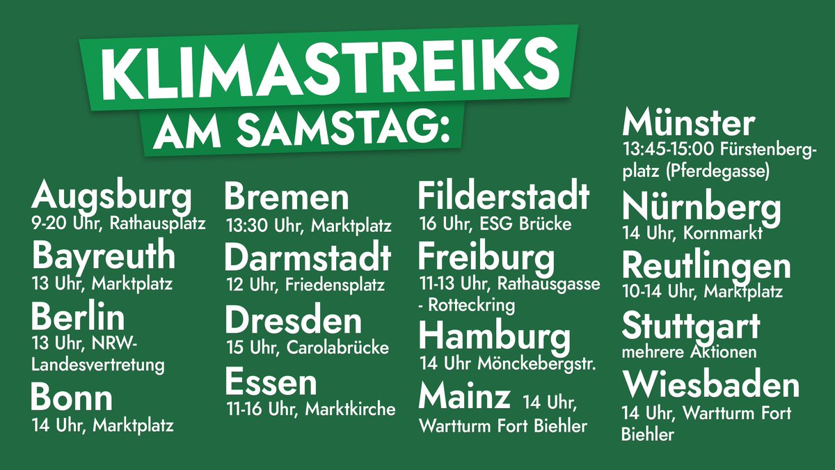 Am Samstag finden deutschlandweit über 30 Streiks UND ein bundesweiter Livestream zur Erhaltung des Dorfs Lützerath statt. Kommt vor Ort vorbei und schaltet ab 14 Uhr ein! 🔥✊
➡️ youtu.be/y5mHxSKeCBA