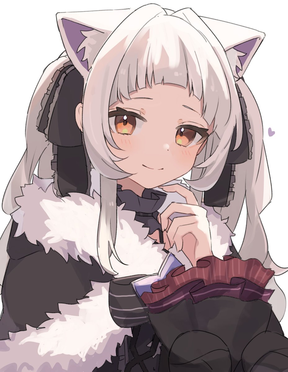 murasaki shion animal ears 1girl cat ears smile long hair white background bangs  illustration images