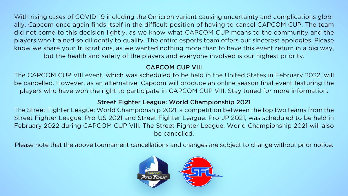 Capcom Cup VIII cancelled