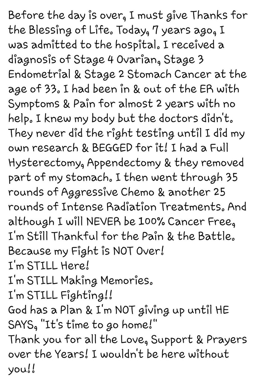 Azul1323's tweet photo. 7 years ago TODAY, I was diagnosed w S4 Ovarian, S3 Endometrial & S2 Stomach Cancer at age 33! #FuckCancer #CancerWontStopMeFromMakingMemories #NotReady2GiveUp https://t.co/W9L2IzMqjj