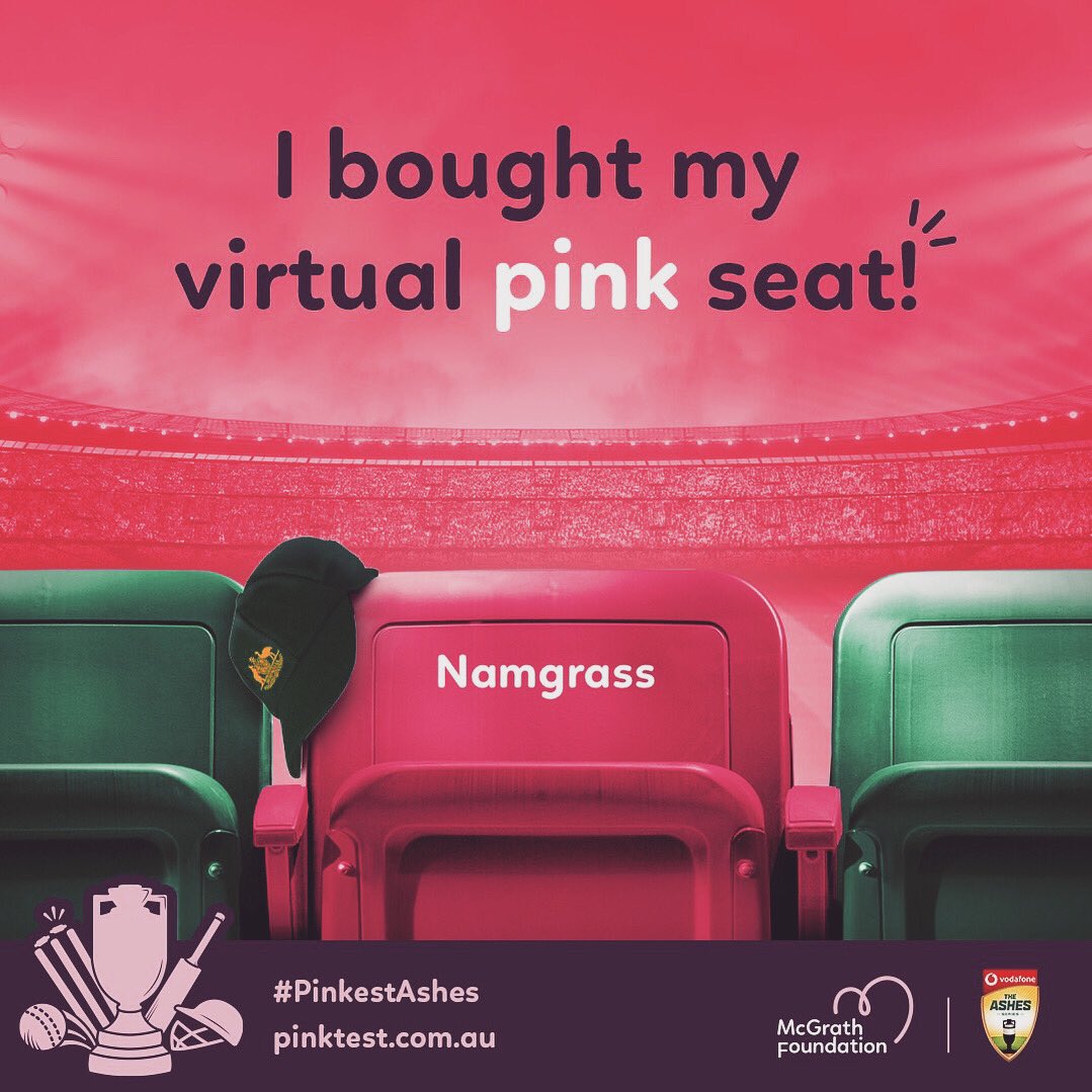 NamgrassAU's tweet photo. #Ashes2021 #ashes #PinkTest #IveGotMine @McGrathFdn 

Buy your virtual seat now and help raise money for this wonderful foundation https://t.co/QILAaVeExd