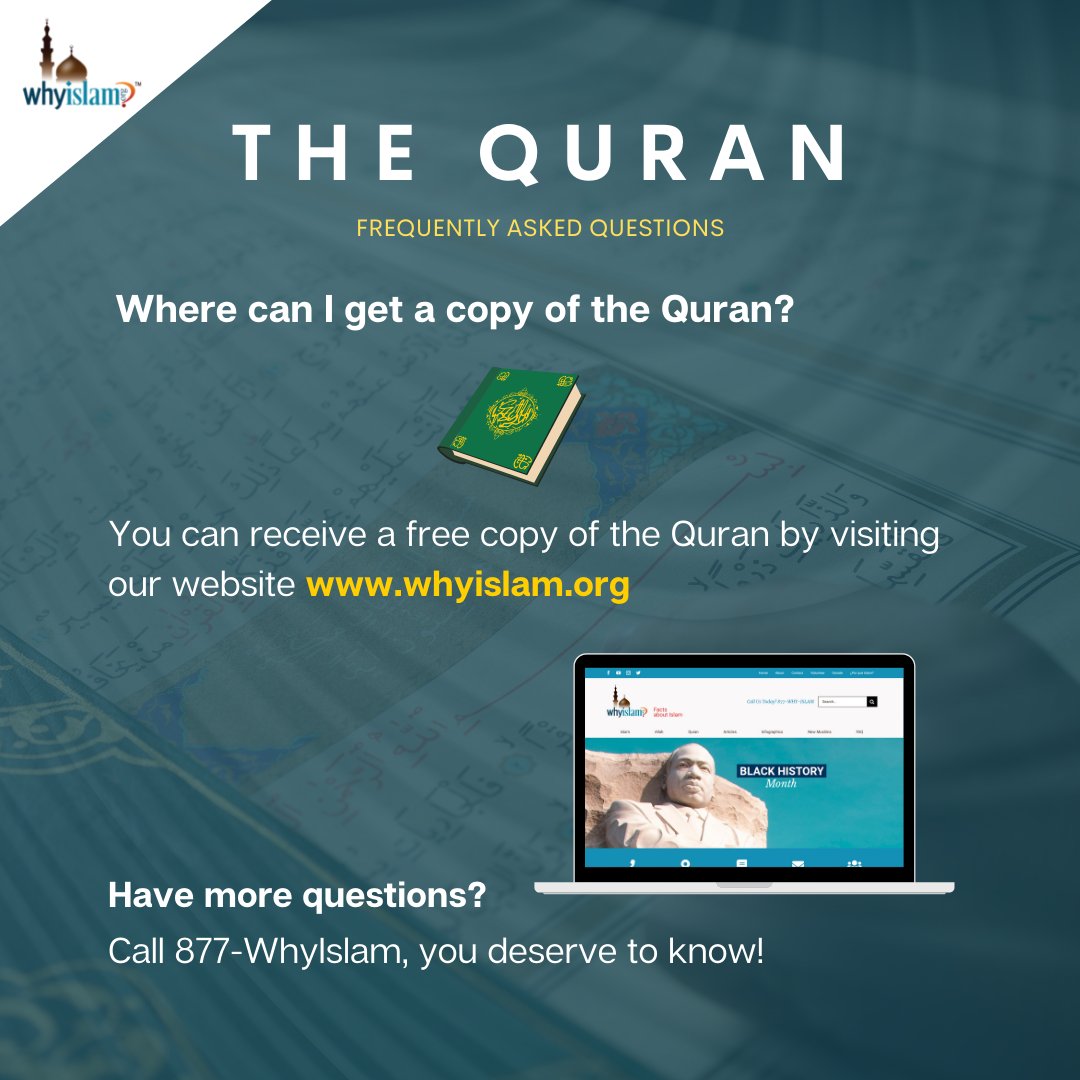 whyislam's tweet photo. WhyIslam hands out free Qurans to anyone who wants to learn more about Islam!

Get your free copy today by visiting https://t.co/kYOveZCQUK https://t.co/MyrJnWY52P