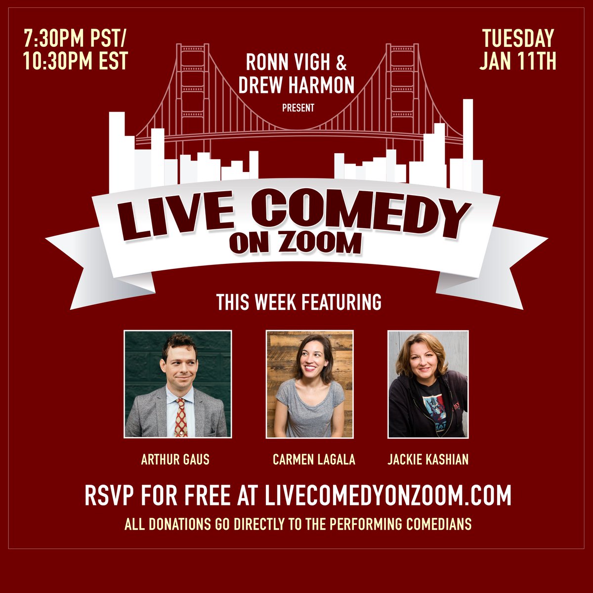 ComedyZoom's tweet image. I can’t believe we’re doing this again! 

Stay safe and catch back up with us this Tuesday at 7:30pm PST 

 @jackiekashian @CarmenLagala @drewharmon @RonnRonnVigh @Maniac_Bowl