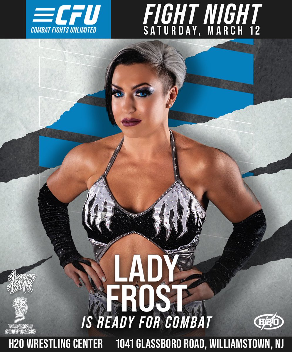 CombatFightUltd's tweet photo. BREAKING: @IMPACTWRESTLING's #IceColdKnockout @RealLadyFrost returns to the cage for #CFUFightNight!
Her extensive training in MMA and Freestyle Fighting will serve her well as she looks to continue her momentum after a submission win at #CFURise.
Tickets on sale this weekend! https://t.co/rnejqWEceS