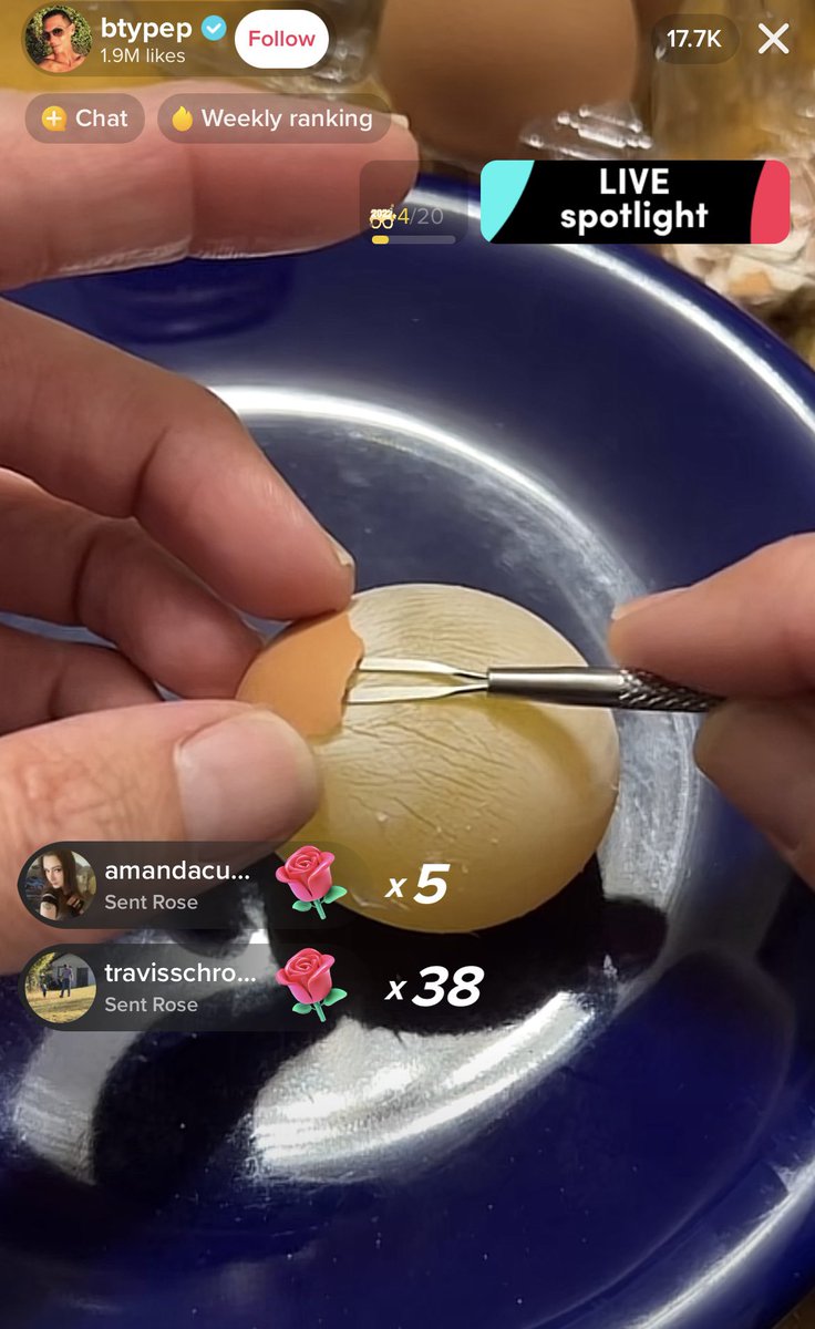 GardnerrrKelly's tweet photo. TikTok is wild. I just sat here for 30+ minutes watching this man peel a layer of egg shell off an egg… @btypep https://t.co/NPaDn8ldr0