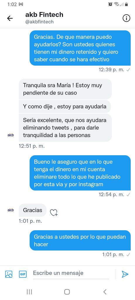 mariugenia87's tweet photo. @akbfintech no se cansan de engañar a las personas. Ayer 5/01/22 me enviaron un correo argumentando que hoy se haría efectivo mi pago para que eliminara los mensajes de las redes y aún sigo esperando https://t.co/ZaC2lP4v0x