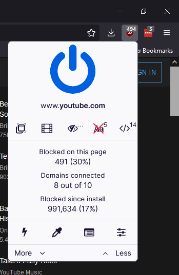 blueled's tweet photo. @SGgrc I'm not even signed in and here is the amount of cruft uBlock has pushed away. https://t.co/C8AYZFigr0