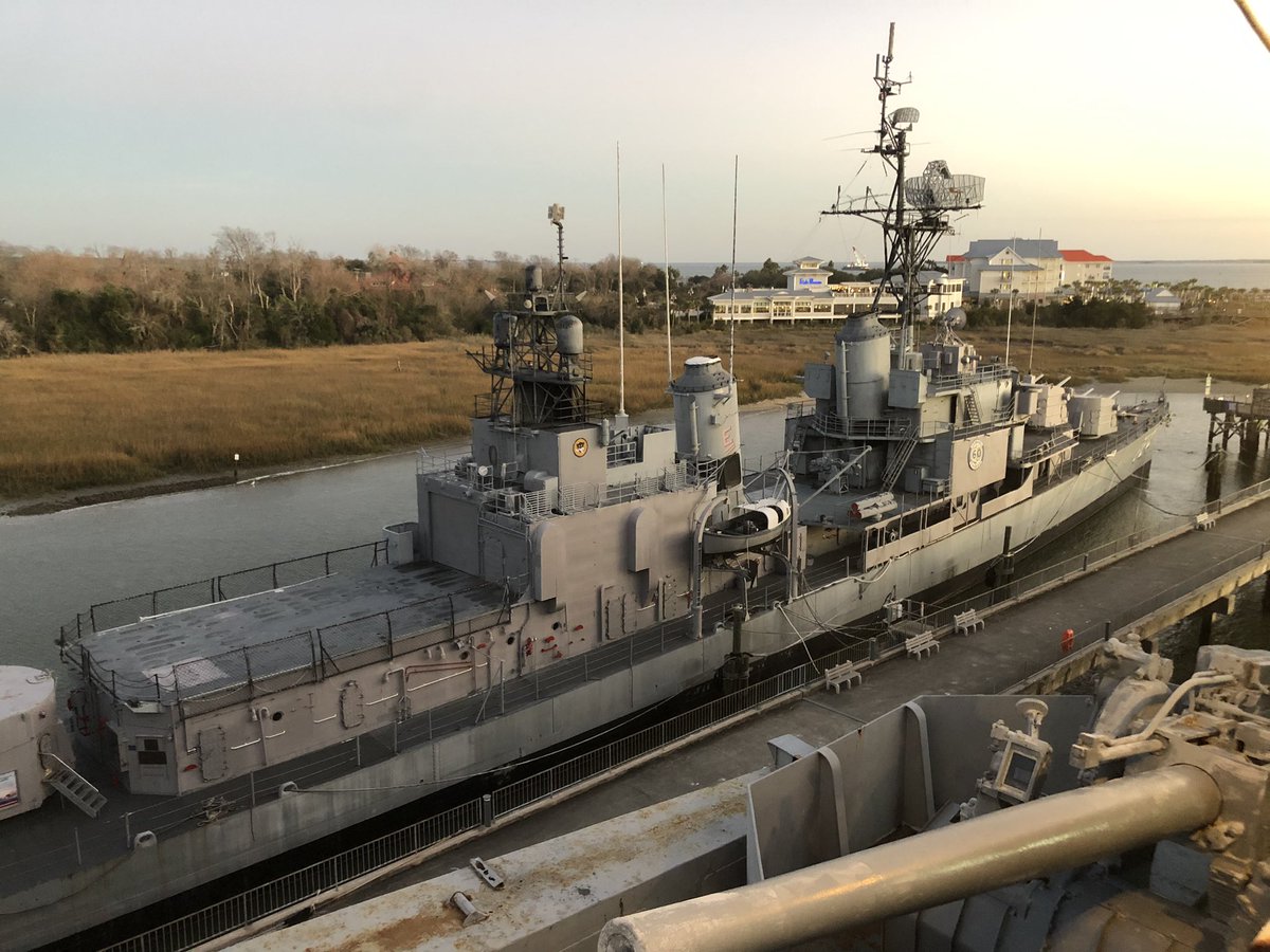 BILLWALSHTV's tweet photo. Stunning #sunset @Patriots_Point where history comes alive. Operation Overnight will be getting underway once again for scouts, students, groups. #livelikeasailor @Live5News https://t.co/ns5VlTJUzh