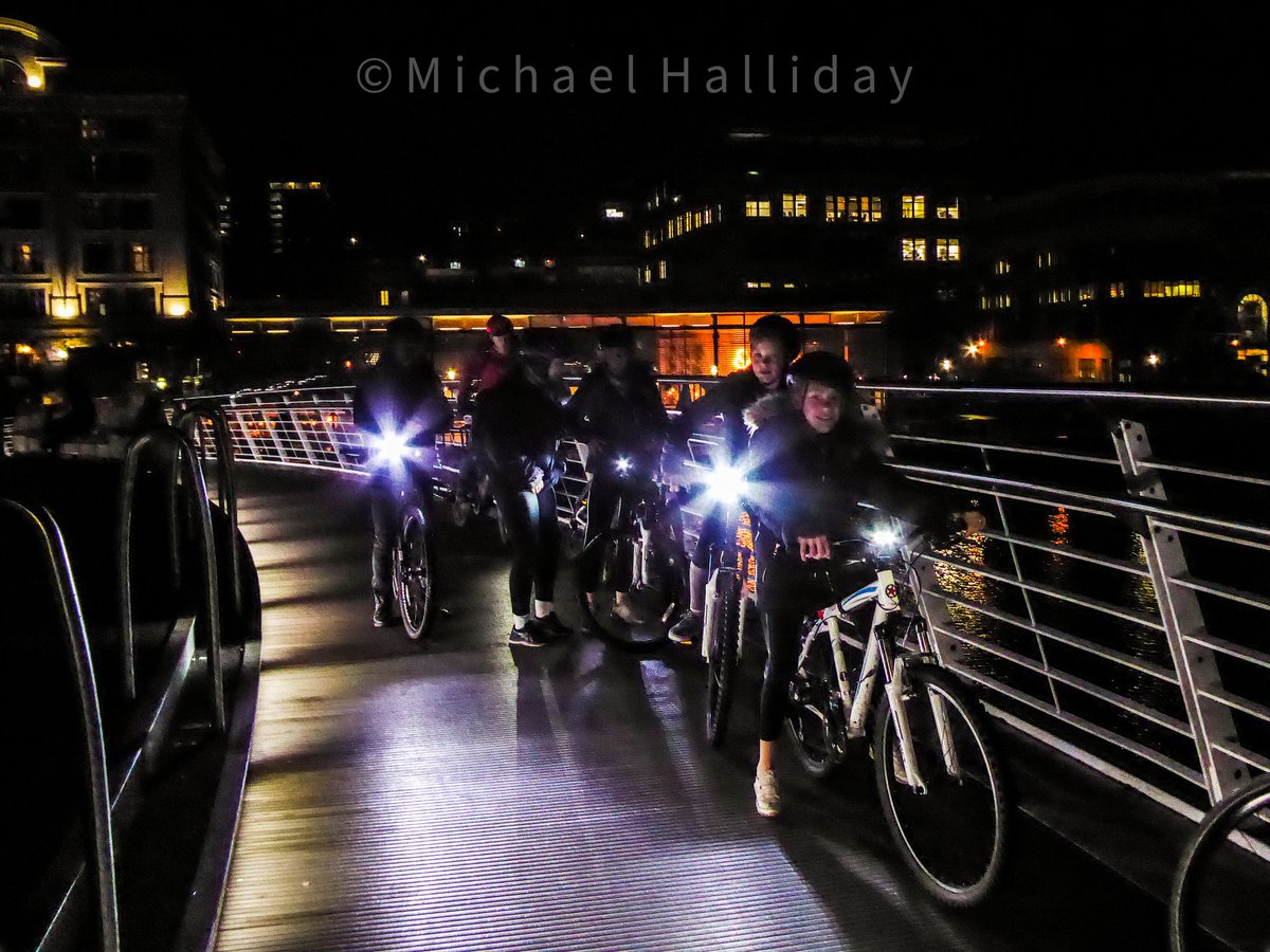 More @bike4healthorg #nightride action with @YMCANewcastle @BikeDoctorDave riding over #GatesheadMillenniumBridge