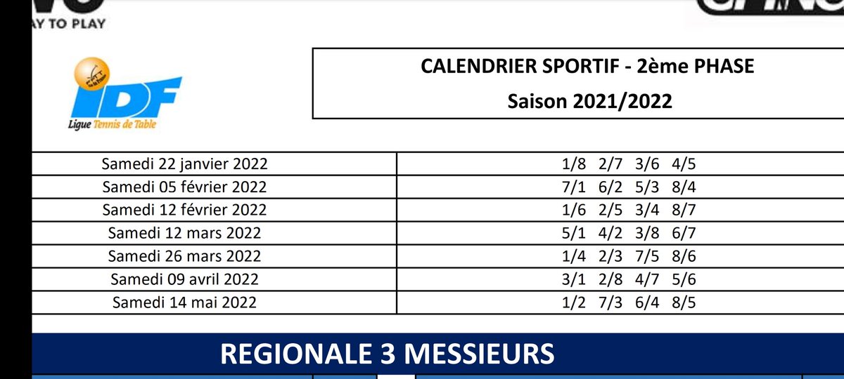 savignysoping's tweet photo. Les poules de Régionale sont connues !
Nos deux équipes premières débuteront à domicile le samedi 22 janvier à 15h ! #savignysurorge #Ping #tennisdetable 🔵⚫🏓🏓 https://t.co/BllUbDYa1B