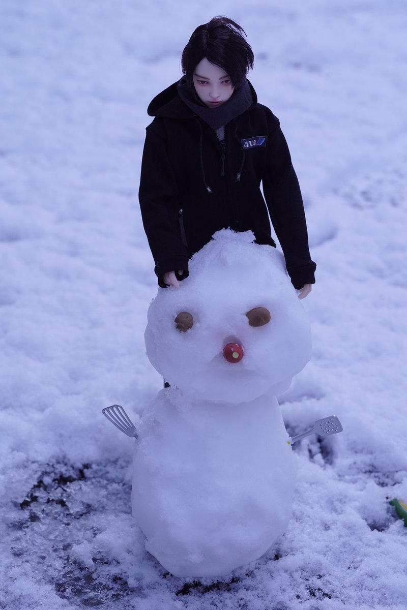 dollhanyu's tweet photo. 東京あまり積もってなくて雪だるま作るのが精一杯だった⛄️何十年ぶりに作った😅
ホワイトバランス青強すぎた😅このロンカプ羽生くん人形は私がブランクヘッドにメイクし(チョウさんに手伝ってもらったけど😅)ドールウィッグも作りました

#羽生結弦
#六分の一男子図鑑
#ぬい撮り
#雪だるま
#ilce9 https://t.co/ooLfZPQ2RU