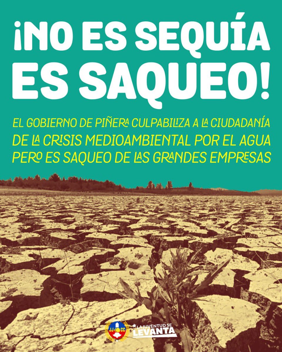 jjcc_chile's tweet photo. El Gobierno de Piñera ha culpado en varias ocasiones a la ciudadanía de la crisis ambiental por el agua e instruyendo a que se reduzca su consumo.  Cuando la realidad es esta: el agua se la llevan las grandes empresas dejando a miles de chilenxs sin poder hacer uso libre de ella. https://t.co/cEokufODDk