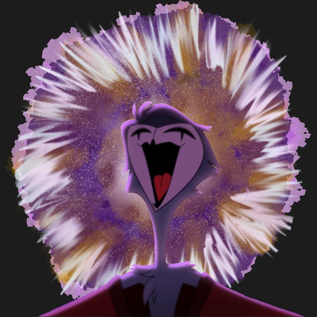 XoflynArts's tweet photo. LET ME EXPLAIN! Made some #helluvaboss #fanart in a weird way. Listened to #stolas and You Will Be Okay. I'm #synesthetic and see color from music and voices. So I wanted to paint what I saw! I'll add an actual hand drawn Stolas at another time, I just had to share this now 😁 https://t.co/9RFddhivHS
