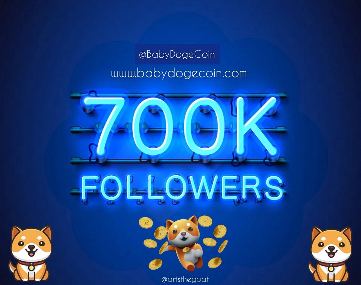 XenMatic's tweet photo. Congratulations to @babydoge on reaching yet another insane Milestone of 700K Twitter Followers 🥳🎉🥳

Holding #BabyDoge is an endless cycle of GREAT news!

#BabyDogeCoin #BabyDogeArmy 
#BabyDogeto1cent #TrendSetter 
#babydogenabinance #utility #bsc #BSCStation #NFTCommunity https://t.co/760cIcPBNE