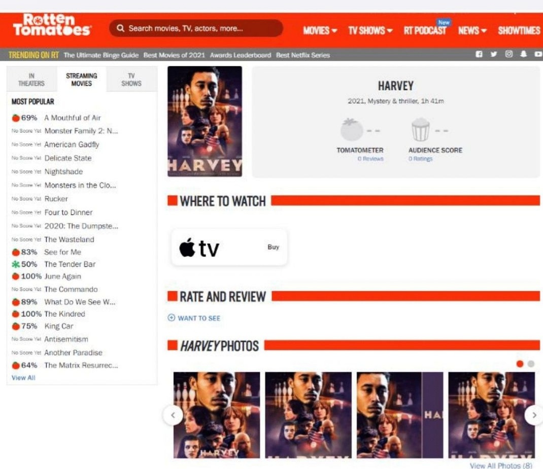 johnnyalonso's tweet photo. Harvey drops tomorrow!!Rotten Tomatoes 🍅 already has our page up. Its just cool knowing we made their radar. Ive been a Rotten Tomatoes fan for years. Its going to be sick having our film stream globally. We'll post platforms tomorrow #Midnightreleasing #positivepeopleonly https://t.co/TLGSXvlKY4