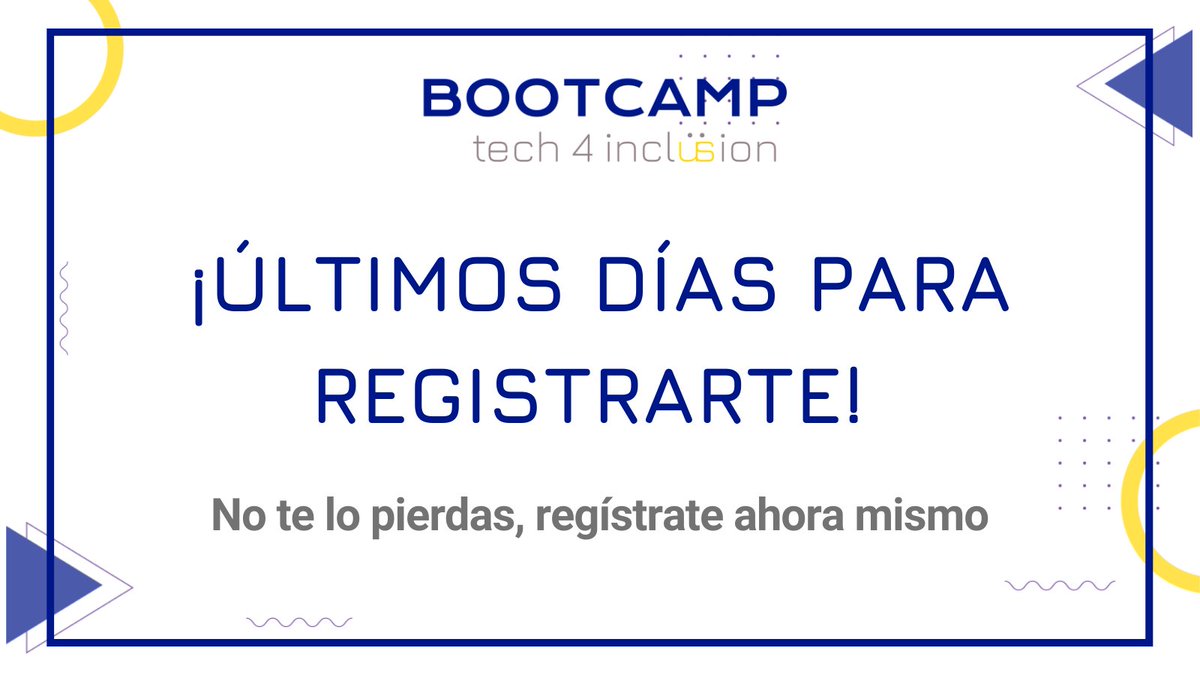 Se parte de nuestro Bootcamp Tech4 Inclusion, desarrollarás habilidades de programación básicas de Java Script Developer y recibirás talleres de accesibilidad, design thinking, diversidad e inclusión, habilidades para la empleabilidad, y muchos más!

incluyetechlab.net/tech4inclusion/