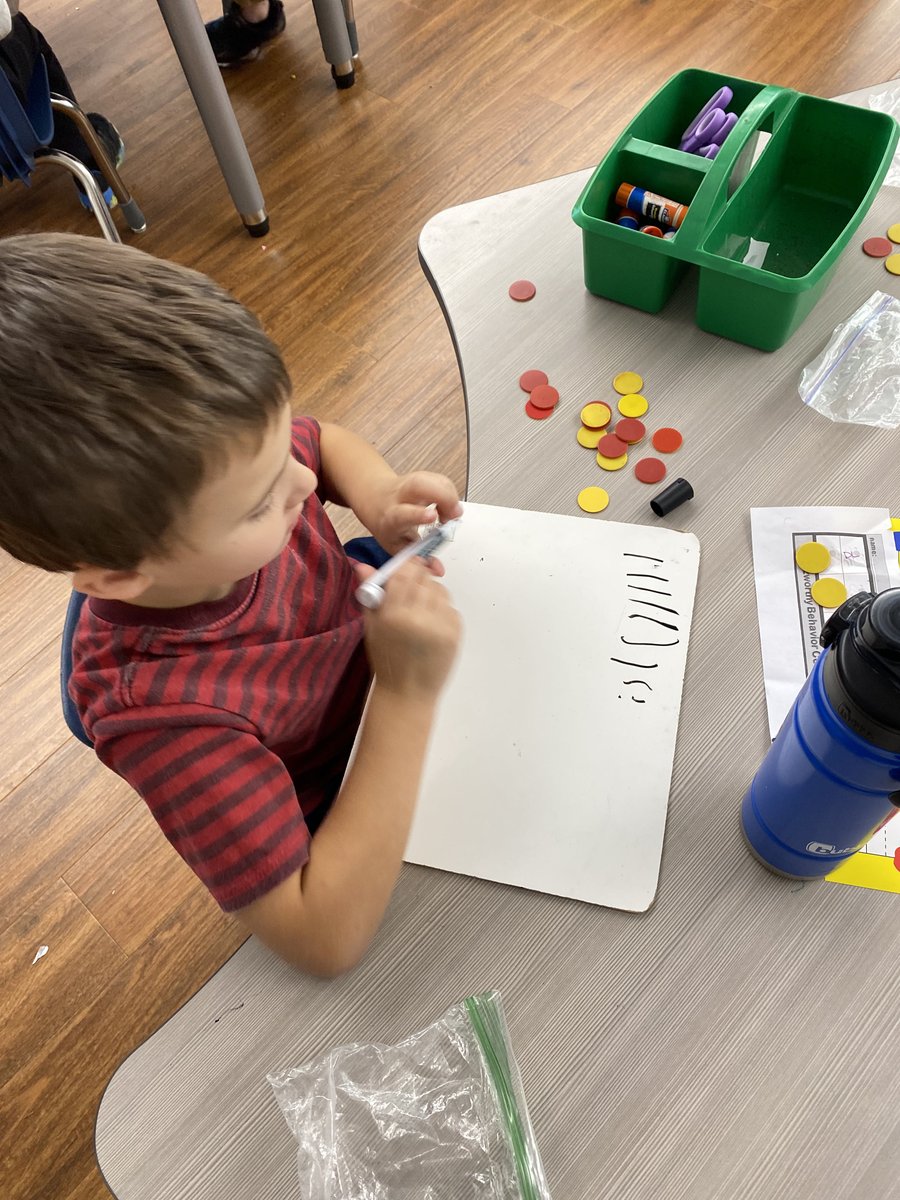 SunshineBees's tweet photo. Math work! How would you represent 5 ducks in a pond and then 4 more came in? Thinking! #beebright https://t.co/p6ZN4LRAZO