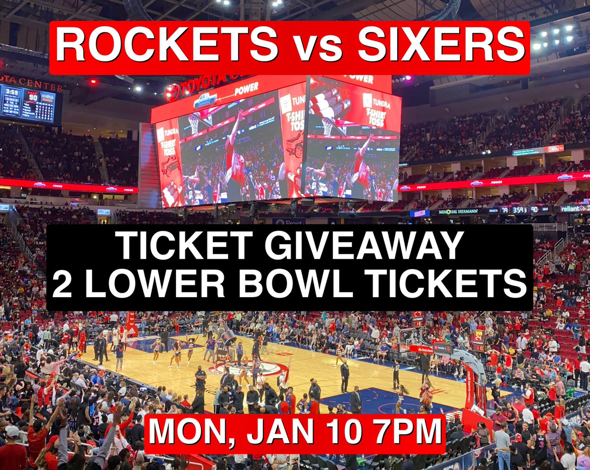 00rocketgirl's tweet photo. RT &amp; follow to enter to win 2 lower bowl tickets for Monday’s Rockets game vs Sixers!
Winner will be randomly chosen around 3pm Friday. 
#rockets #lightthefuse https://t.co/kAAHrqzuKH