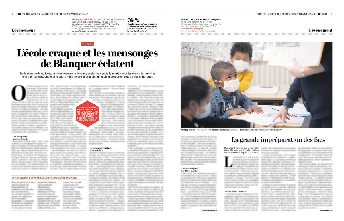 ChartrainOlivi2's tweet photo. La une et le dossier de l'Humanité du vendredi 7 janvier 2022. https://t.co/pnaAtLaTLh