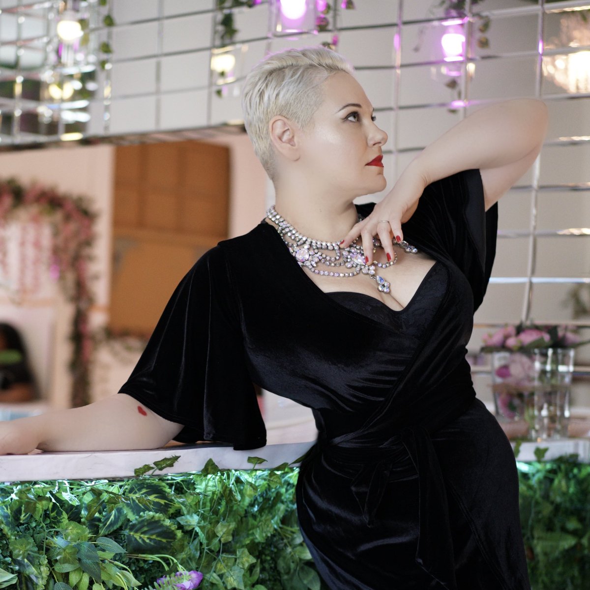 Feeling glam in my Miss Tosh Collection dress by <a href="/TheMissTosh/">Miss Tosh</a> and my drag jewelry by Made For A Queen at RSVD Pink, a gorgeous haven for Dallas creatives. #rsvd #rsvdpink #misstosh #misstoshcollection #velvetdress #dragjewelry #madeforaqueen #dragjewelry #girlswithshavedheads