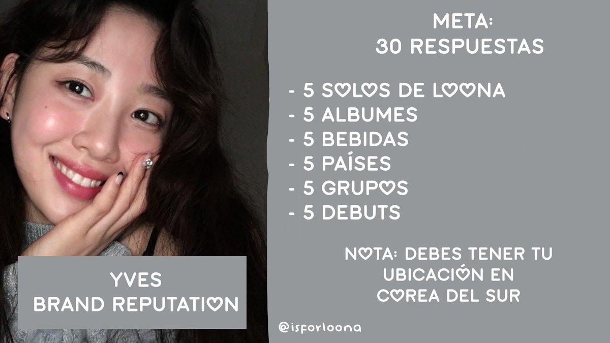 isforloona's tweet photo. 🗣️ | YVES BRAND REPUTATION 
hice esta dinámica para aumentar el br de yves, tienen que hacer un hilo comentando lo que pide la imagen y luego comentar su hilo en este tweet, @ me cuando lo suban! <3
이달의 소녀 이브 #이브 #YVES #LOONA #이달의소녀 
@loonatheworld
🔒 META: 15 HILOS https://t.co/xfwHzc5JOm