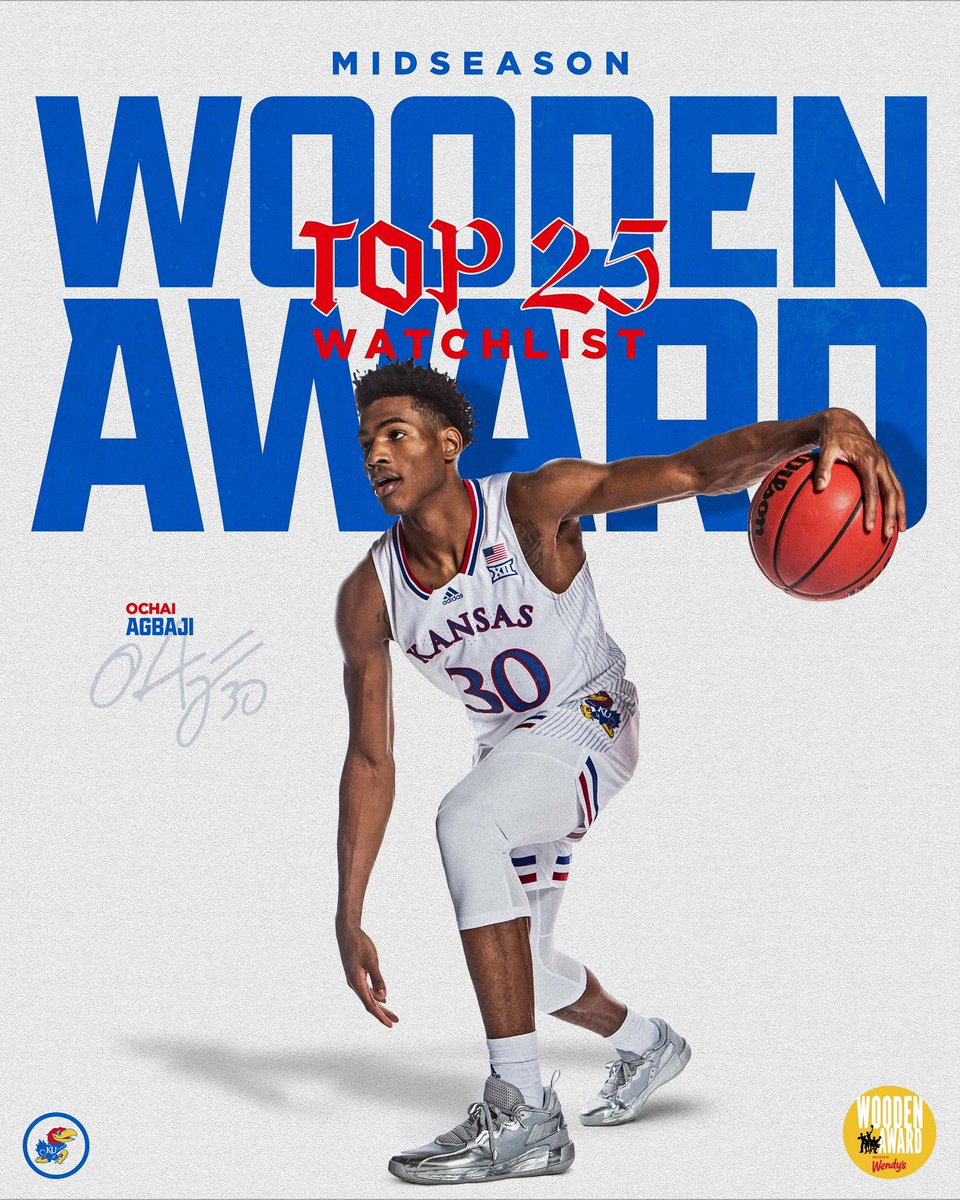 No surprise here…

#KUbball senior Ochai Agbaji has been named to the Wooden Award Midseason Top 25 Watch List 💪

<a href="/youngoch/">Ochai Agbaji</a> x <a href="/WoodenAward/">John R. Wooden Award</a> 

More ➝ kuathne.ws/3q0tIIk