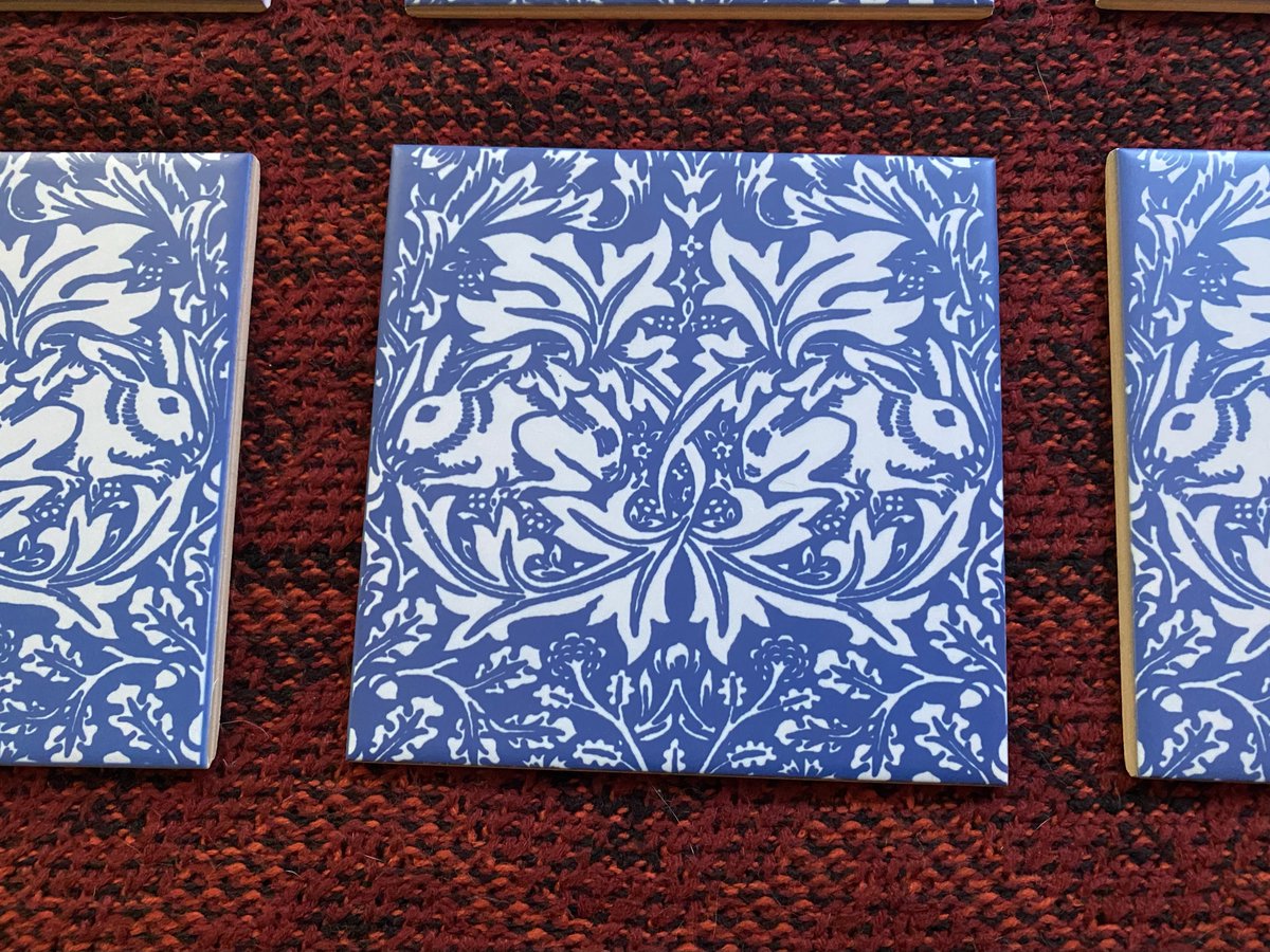 William Morris Brother Rabbit tiles, white on Victorian blue.  #WilliamMorris