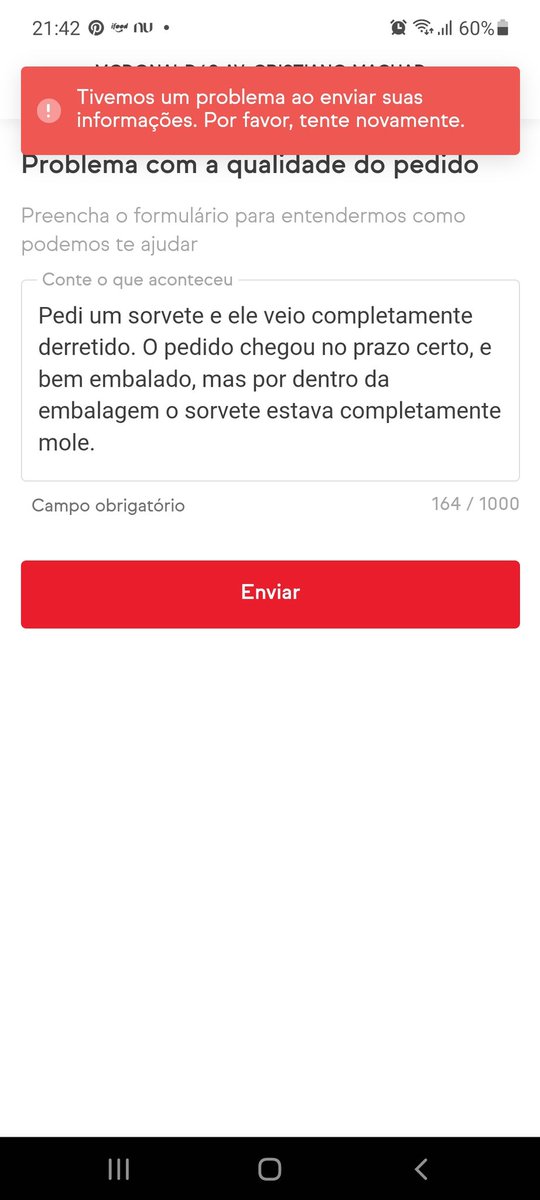 CorretoraKelly's tweet photo. @iFood fiz o pedido de um sorvete no McDonald's e ele chegou completamente derretido aqui. Chegou rápido, levou uns 10min desde que saiu da loja até minha casa, bem embalado, mas o sorvete completamente derretido. Não consigo falar no chat, alguém me ajuda? https://t.co/DCyMUJ42eo