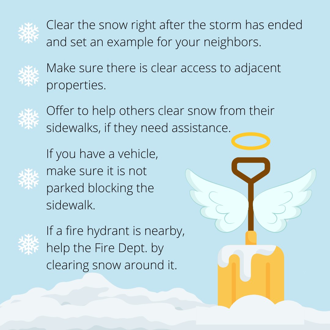 DedhamThrives's tweet photo. Calling all Snow Angels in #DedhamMA: https://t.co/ixAb3alrz6

While you're out clearing the sidewalk at home, check on your neighbors &amp; offer to help clear snow, if you can!

It is important we keep our sidewalks clear for everyone's safety. 
@DedhamDpw 
#DedhamThrives https://t.co/xChYD8KRqk