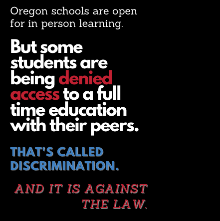 SenSaraGelser's tweet image. Has your student been denied full school day/lack of access to in person school due to a disability or special program?  We need help collecting REAL stories to drive change. Visit tinurl.com/AllMeansAllOR to learn more and complete survey in EnglishOR Spanish! #orpol #AllMeansAll