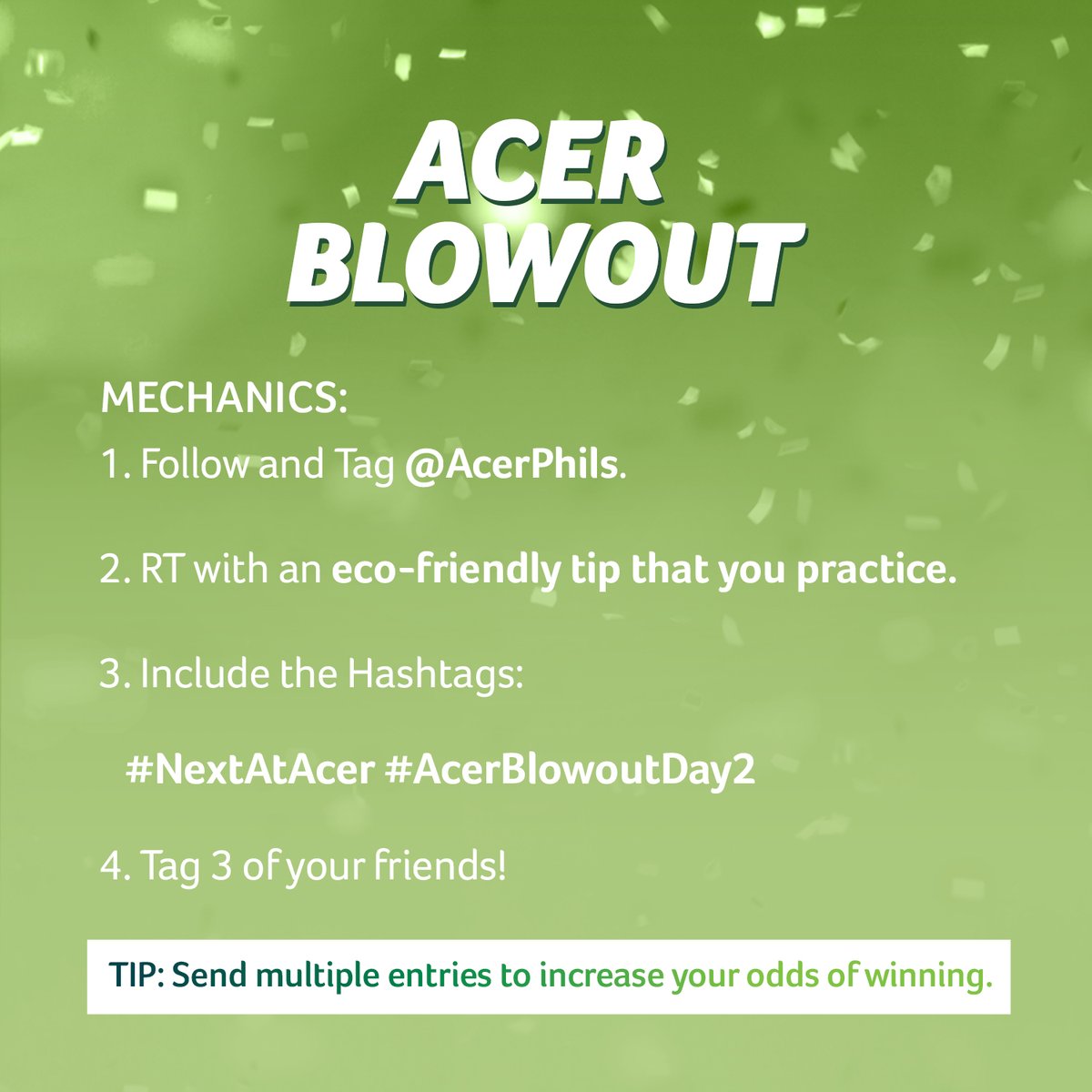 AcerPhils's tweet photo. It’s time for a call to action!🌎 Share your best eco-friendly tip to get a chance to win a brand new Aspire Vero!

To join our giveaway, make sure to follow these mechanics stated below.
#NextAtAcer #AcerBlowoutDay2 https://t.co/hqaq22oLTI