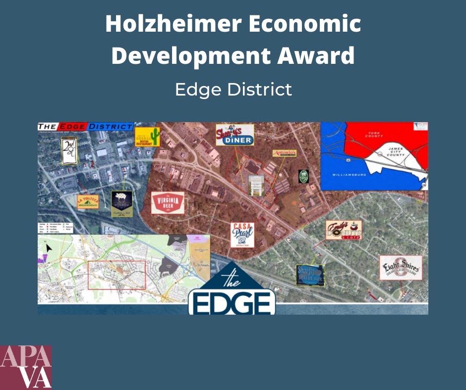 APA_Virginia's tweet photo. Congratulations to the Edge District of the Historic Triangle, winner of the 2021 APA Virginia Holzheimer Economic Development Award!! #apava2021awards #apava #theedgedistrict #historictriangle https://t.co/khnT39aNFa