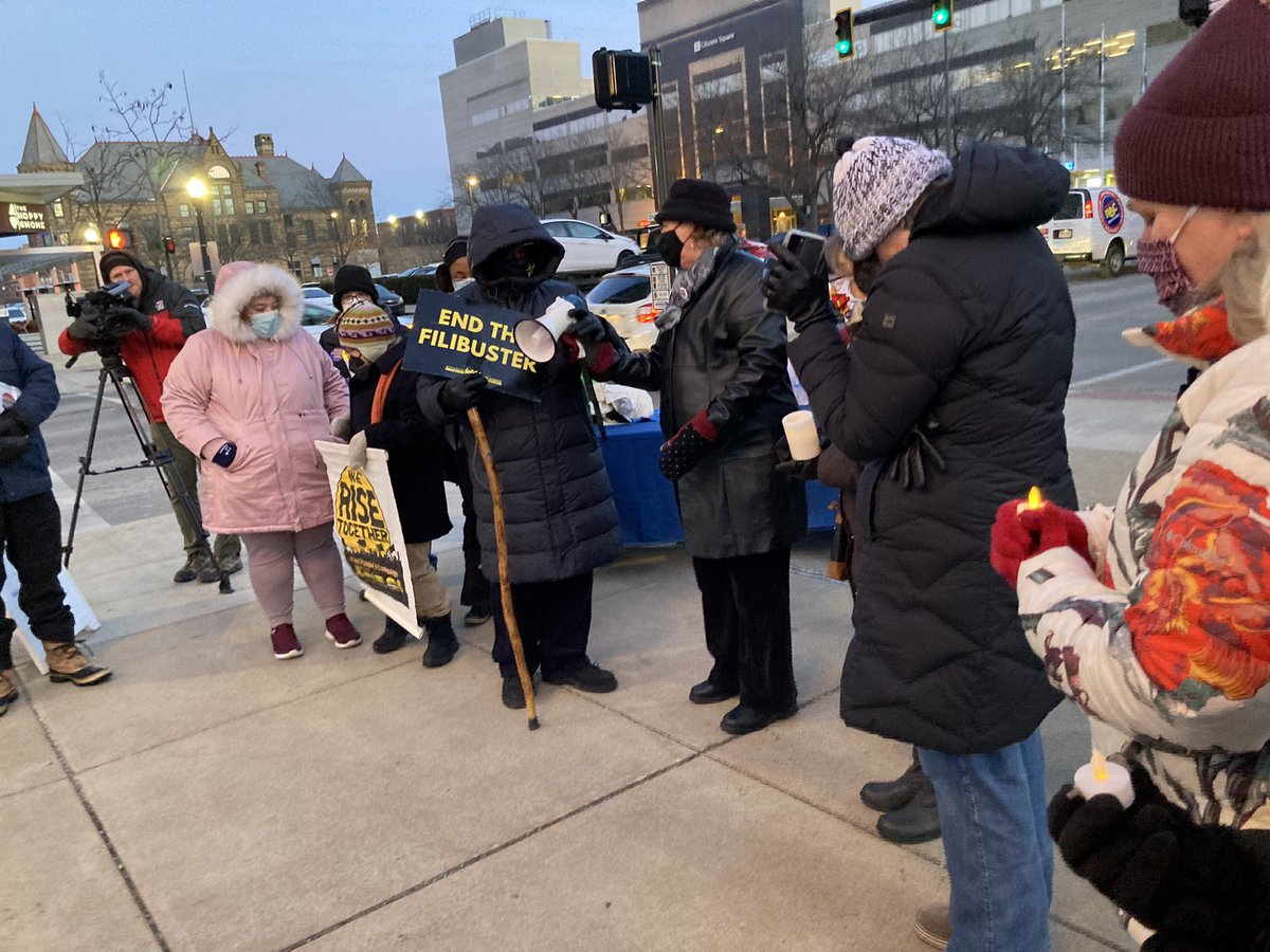SL_Crandall's tweet photo. I still believe that #VotingMatters to #DefendDemocracy. Stopping @lwv #unityvigil (in the bitter cold) to celebrate the power of what happens @WhenWeAllVote was a great way to #rememberjanuary6th after a day working on matters w #INlegis, @CityofFortWayne Council & @USTreasury. https://t.co/eAnGHUWrg0