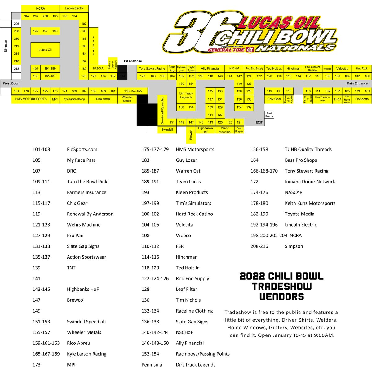 Shirts, Hoodies, Safety, Welders, Windows, Websites, and everything else you can think of. Check out the #ChiliBowl Tradeshow. Always free to the public. Open January 10-15 daily at 9:00 A.M. (CT).