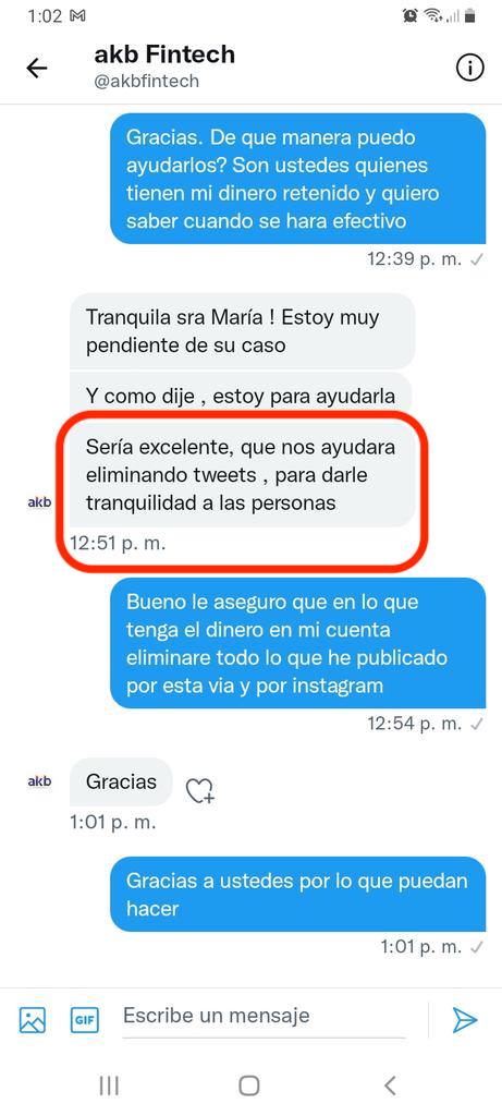 DelmiroDeBarrio's tweet photo. Como dije, siempre puede ser peor, ahora resulta que los de @akbfintech practicante extorsionan a la gente para que borren sus quejas de las redes sociales.
Mira esta perla @PableOstos... https://t.co/fWvSUT6FsB