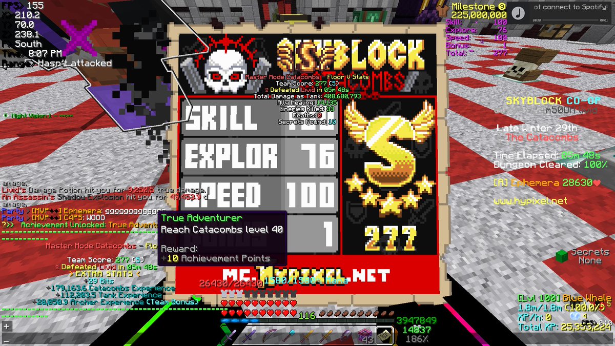 C4PSHypixel's tweet image. MAX SKYBLOCK!! Big thanks to @TrawBeary for carrying me over the last few months to cata 40!!