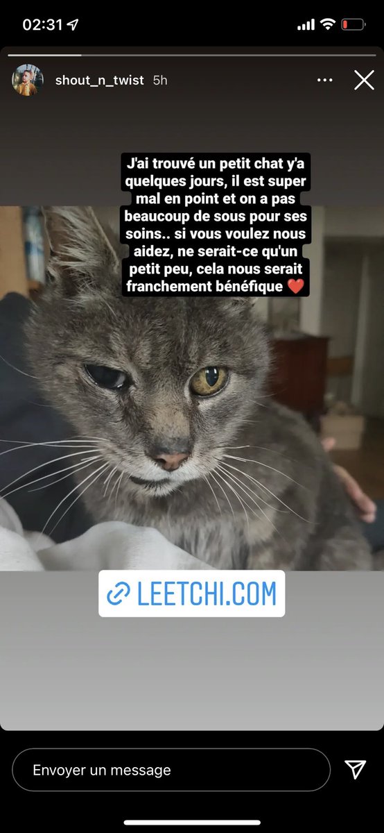 mel_drean's tweet photo. Mon cousin a trouvé ce chat le soir du nouvel an, il est vraiment mal en point. Malheureusement il n’ont pas les moyens de payer ses frais vétérinaire.
Si vous ne pouvez pas participer, ce n’est pas grave, mais n’hésitez pas à partagez s’il vous plaît !🙏🏼 https://t.co/3Hg8JcvyL6 https://t.co/gwPfcmdwpr