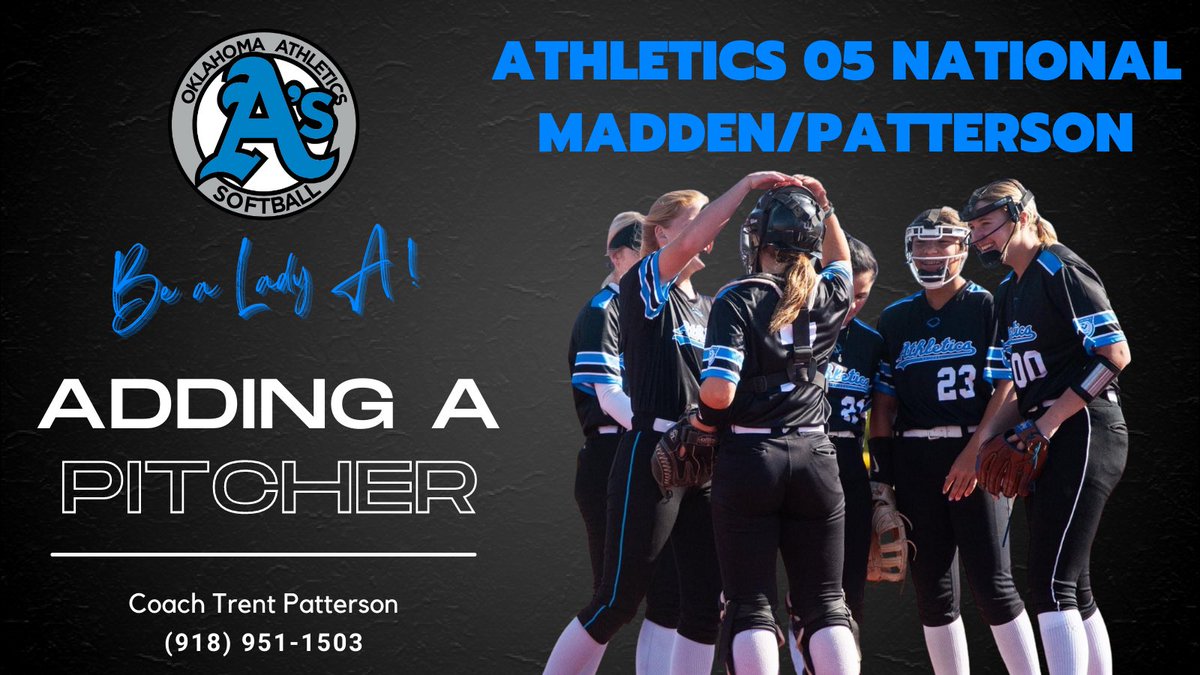 We are looking to add a pitcher to our team! This group is extremely talented with all around great parents and we would love to add another family to it.

If interested or would like a private tryout please contact Coach Trent Patterson 918-951-1503.