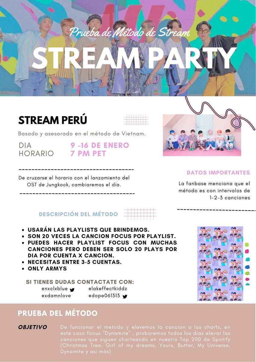 I_LUVKOOK's tweet photo. STREAM PARTY EN PERÚ - Prueba de Método

Día: 9 - 16 de Enero
Horario: Inicio 7 PM PET - Finalización 6:59 PM PET

- Necesito que confirmen su participación y se tomen el tiempo, solo es poner las playlists por favor. Mientras mas se unan mejor. 
@BTS_twt https://t.co/tVXWSMWoN9