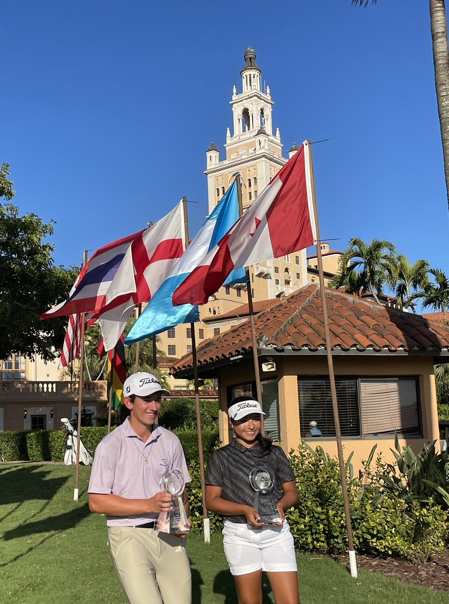 JuniorOBGolf's tweet photo. Congrats to our winners of the 58th championship Nicholas Prieto of USA (-8) &amp; Maria Jose Marin of COL (-8). @BiltmoreHotel @JrOrangeBowl https://t.co/MUR82QQj63