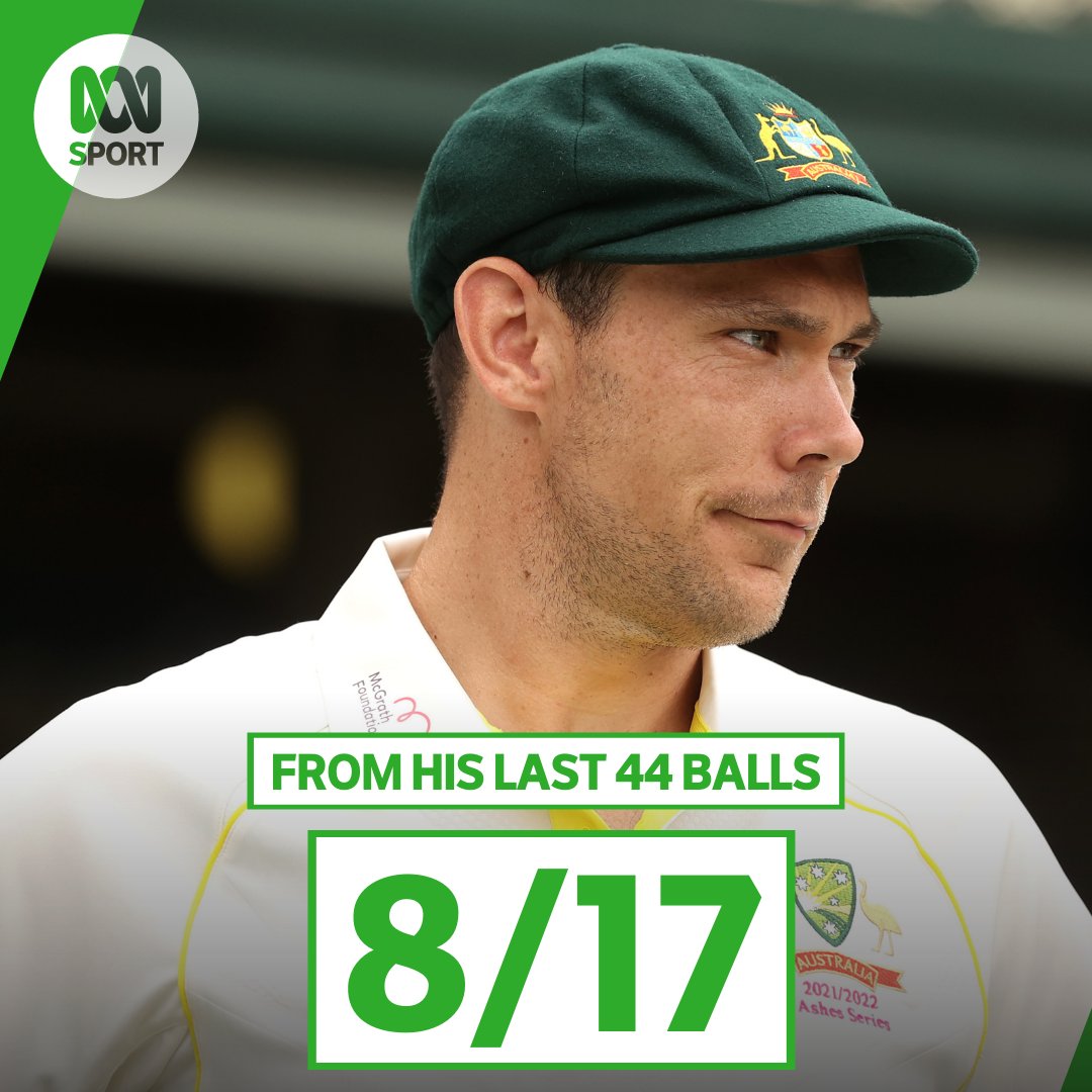 abcsport's tweet photo. At the time of his last wicket, Scott Boland's figures over his last 44 balls was 8/17.

EIGHT FOR SEVENTEEN!

Supreme. 🔥 #Ashes

📻 Listen to our live coverage here: https://t.co/5EKsEqTkJ7
📝Follow our live blog here: https://t.co/Dg77vjwbYs https://t.co/nfx2re3YX9