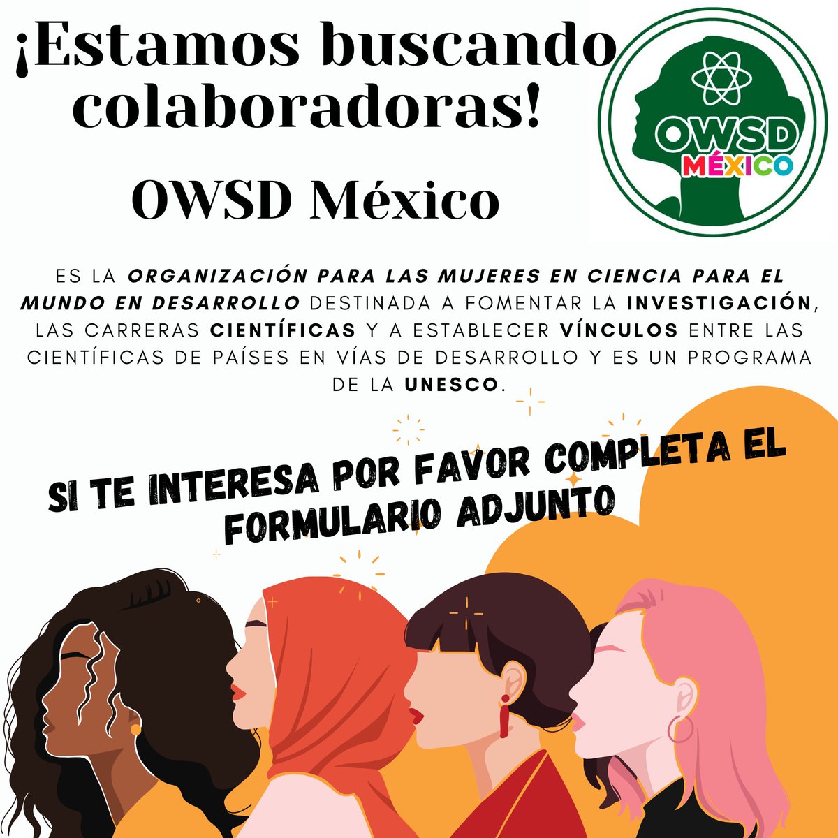 📢¡Estamos buscando Colaboradoras!📢
La OWSD México está en búsqueda de colaboradoras para los diferentes comités de trabajo.
Formulario: forms.gle/jXABG8eWCmyYig…
¿Qué es la OWSD? es.wikipedia.org/wiki/Organizac…
owsd.net/network/mexico