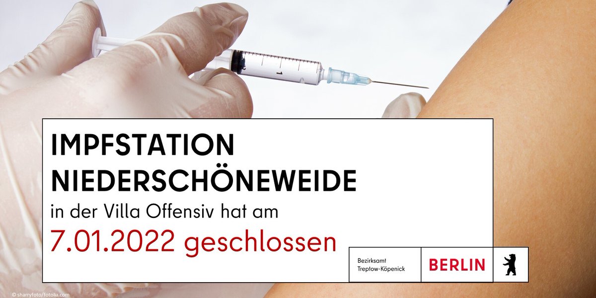 BaBerlinTK's tweet photo. ❗REMINDER❗
Aus organisatorischen Gründen bleibt die #Impfstation in der Villa Offensiv heute (07.01.2022) geschlossen. mehr:https://t.co/oFRVz3GgOf https://t.co/bs8nPwPDTZ