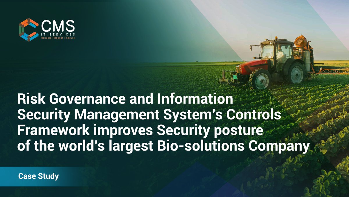 CMS IT Services’ #Risk #Governance and ISMS Controls Framework Evaluation, Enhancement, and Implementation of Best Practices improves Security posture of Global Bio-solutions Leader.

#cybersecurity #riskgovernance #technology #tech #innovation
