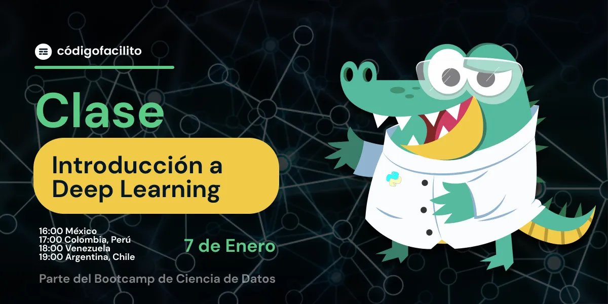 Mañana continúa el Bootcamp de Ciencia de Datos con el Módulo de #DeepLearning  de la mano de Rodolfo Ferro ( <a href="/FerroRodolfo/">George</a> )🧑‍🔬

Las clases será grabadas, editadas y estarán en la plataforma de Código Facilito próximamente en tu suscripción Premium.